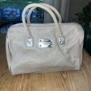 MICHAEL KORS Tote Beige Canvas‎ Silver Shimmer Satchel Bag Purse